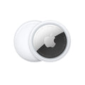 Apple AirTag 2nd Generation, silver and white, engraved logo, compact design, circular shape, front view.